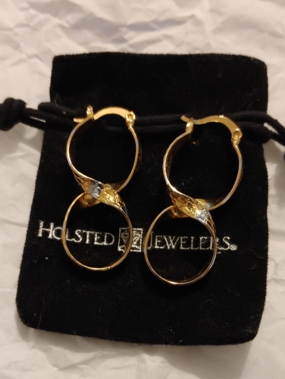 Gold Double-Hoop Earrings with Diamond Accent